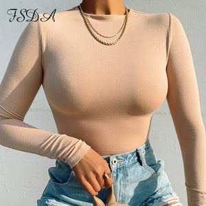 Long Sleeve Knitted Skinny Bodysuit Women