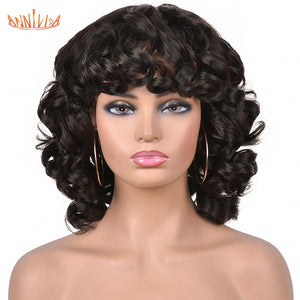 Short Hair Afro Kinky Curly Wigs With Bangs