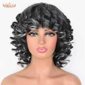 Short Hair Afro Kinky Curly Wigs With Bangs