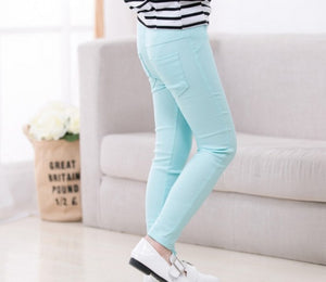 Girl Stretchy Pants Candy Color Slim Leggings