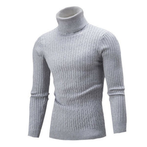 Casual Men Winter Solid Color Turtle Neck Long Sleeve Twist