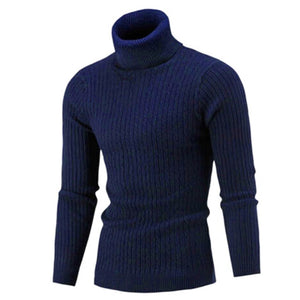 Casual Men Winter Solid Color Turtle Neck Long Sleeve Twist