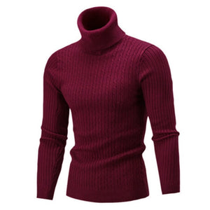 Casual Men Winter Solid Color Turtle Neck Long Sleeve Twist