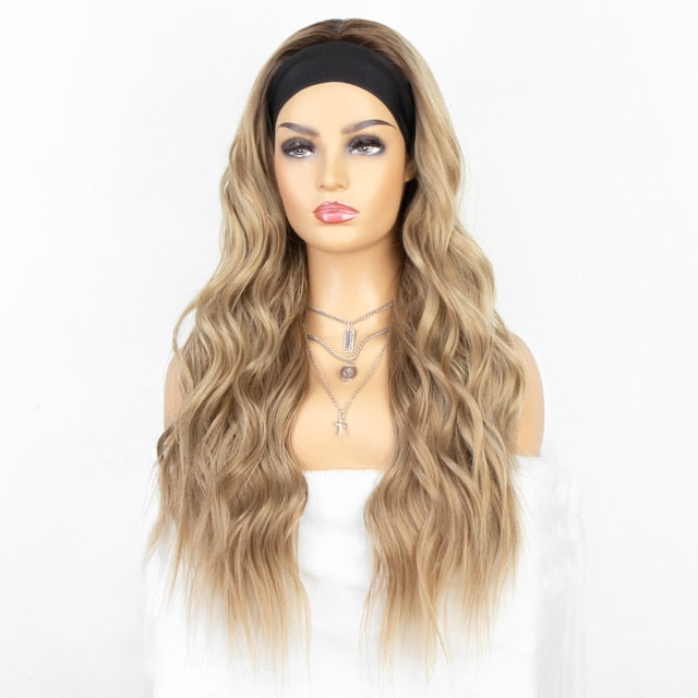 Long Wavy Headband Wig for Black Women None Replacement Body Wave Synthetic