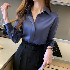 Silk Shirts Women White Shirt Women Long Sleeve Shirts Blouse Office Lady