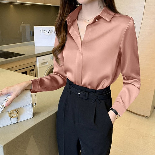 Silk Shirts Women White Shirt Women Long Sleeve Shirts Blouse Office Lady