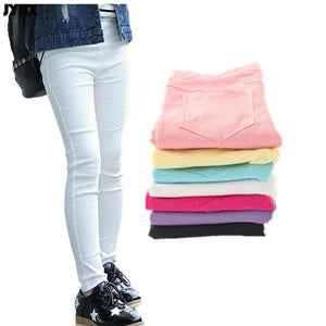 Girl Pants Candy Color Elastic Pencil Trousers