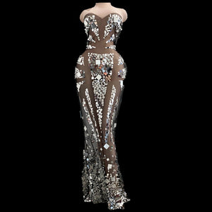 Sexy Mesh Perspective Sequins Party Long Dress