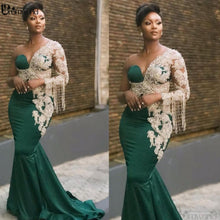 Load image into Gallery viewer, Emerald Green Prom Dresses One Shouler
