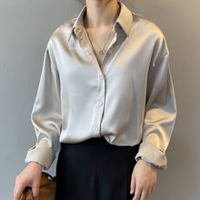 Load image into Gallery viewer, Fashion Button Up Satin Silk Shirt Vintage Blouse
