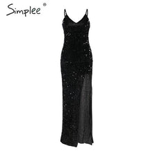 Load image into Gallery viewer, Simplee Sexy v-neck sequined long dress
