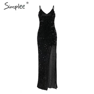 Simplee Sexy v-neck sequined long dress