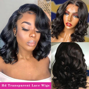 Short Bob Wig Transparent Lace Front Human Hair Body Wave