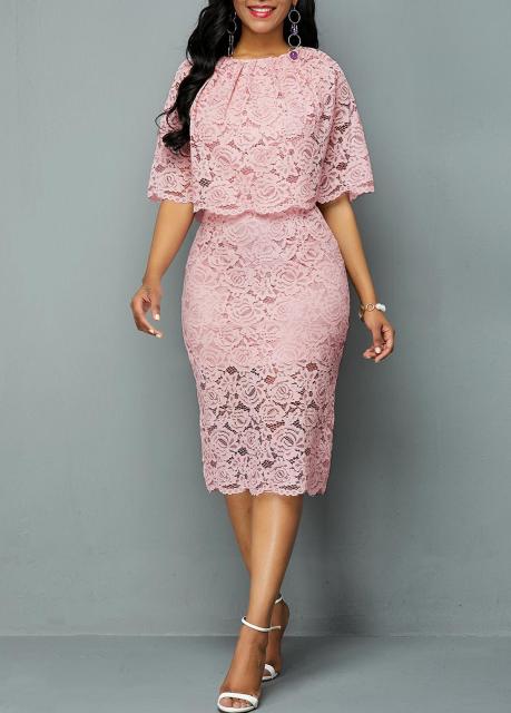 Sexy Slim Dress Round Neck Lace Cutout Dress