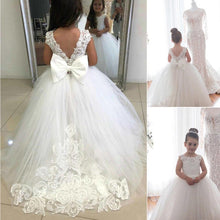 Load image into Gallery viewer, Ivory White Appliques Tulle Bowknot Ball Gown Flower Girls Dress
