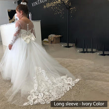 Load image into Gallery viewer, Ivory White Appliques Tulle Bowknot Ball Gown Flower Girls Dress
