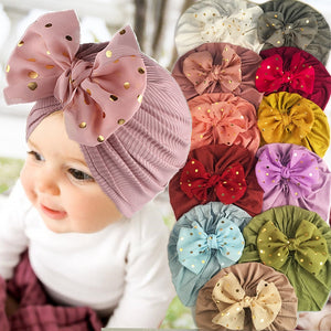 Lovely Shiny Bowknot Baby Hat Cute Solid Color