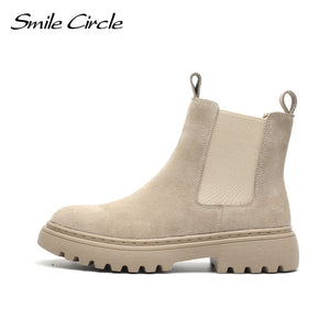 nkle Boots Suede Leather women Flat platform