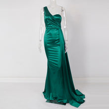 Load image into Gallery viewer, One Shoulder Padded Sexy Satin Maxi Dress
