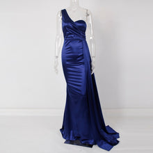 Load image into Gallery viewer, One Shoulder Padded Sexy Satin Maxi Dress
