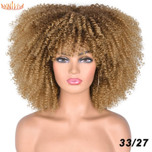 Short Hair Afro Kinky Curly Wigs With Bangs For Black Women