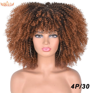 Short Hair Afro Kinky Curly Wigs With Bangs For Black Women