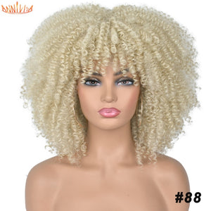 Short Hair Afro Kinky Curly Wigs With Bangs For Black Women