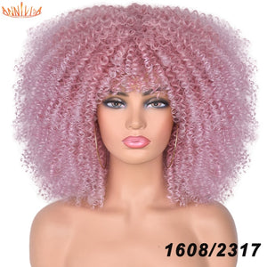 Short Hair Afro Kinky Curly Wigs With Bangs For Black Women