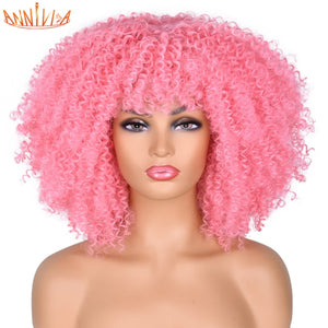 Short Hair Afro Kinky Curly Wigs With Bangs For Black Women