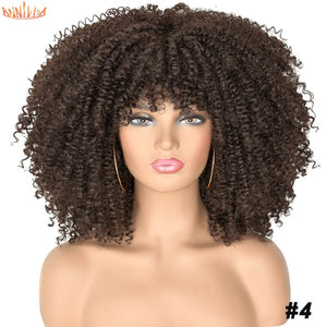 Short Hair Afro Kinky Curly Wigs With Bangs For Black Women