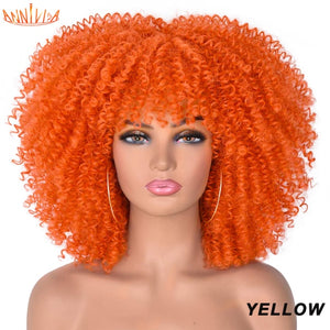 Short Hair Afro Kinky Curly Wigs With Bangs For Black Women