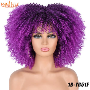 Short Hair Afro Kinky Curly Wigs With Bangs For Black Women