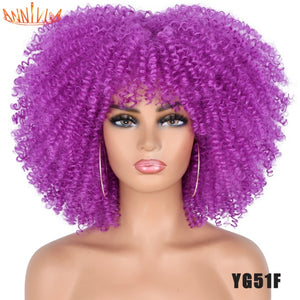 Short Hair Afro Kinky Curly Wigs With Bangs For Black Women