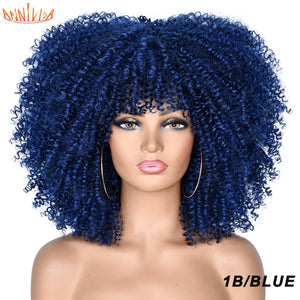 Short Hair Afro Kinky Curly Wigs With Bangs For Black Women