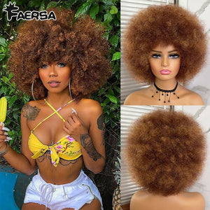 Short Hair Afro Kinky Curly Wigs With Bangs