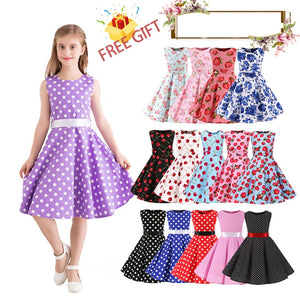 Polka Dot Vintage Kids Midi Party Casual Strawberry