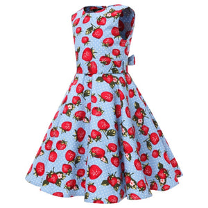 Polka Dot Vintage Kids Midi Party Casual Strawberry