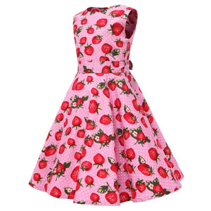 Polka Dot Vintage Kids Midi Party Casual Strawberry