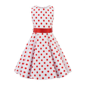 Polka Dot Vintage Kids Midi Party Casual Strawberry