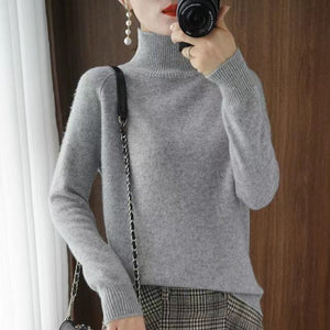 Women Turtleneck Cashmere Sweater Autumn Winter Sloid Color