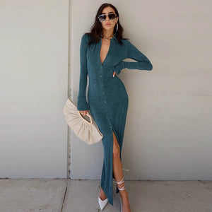 Fall Breasted Long Sleeve Maxi Dresses