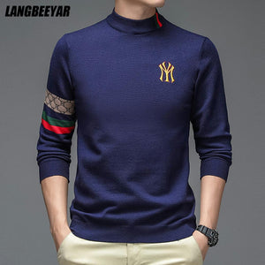 Fashion Brand Luxury Knit Half Turtleneck Men Warm Woolen Sweater Casual