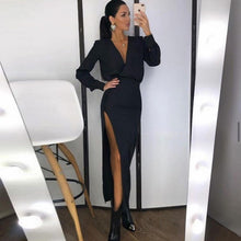 Load image into Gallery viewer, Elegant Long Sleeve White Bodycon Long Dress for Women Slit Sexy Party Evening Maxi Dresses 2021 Red Christmas Festival Clothing
