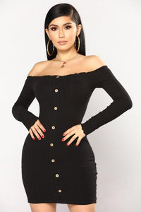 Sexy Slim Dress Women Solid Color Off Shoulder