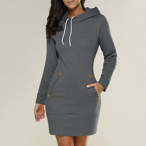 Ladies Knee-Length Dress Hooded Warm Sweatshirt