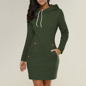 Ladies Knee-Length Dress Hooded Warm Sweatshirt