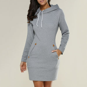 Ladies Knee-Length Dress Hooded Warm Sweatshirt