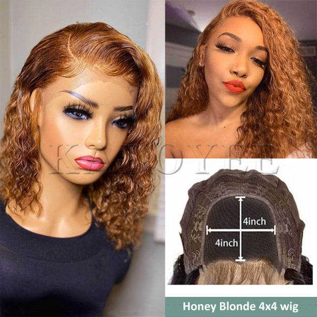 Short Curly Honey Blonde Bob Wig Lace