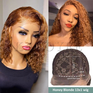 Short Curly Honey Blonde Bob Wig Lace