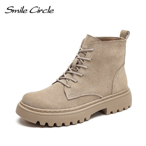 nkle Boots Suede Leather women Flat platform